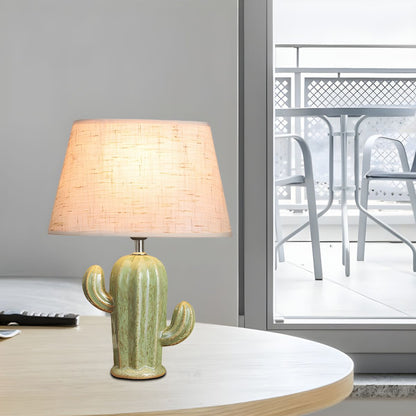 Nordic Porcelain Cactus Table Lamp with Fabric Shade | Sarvino