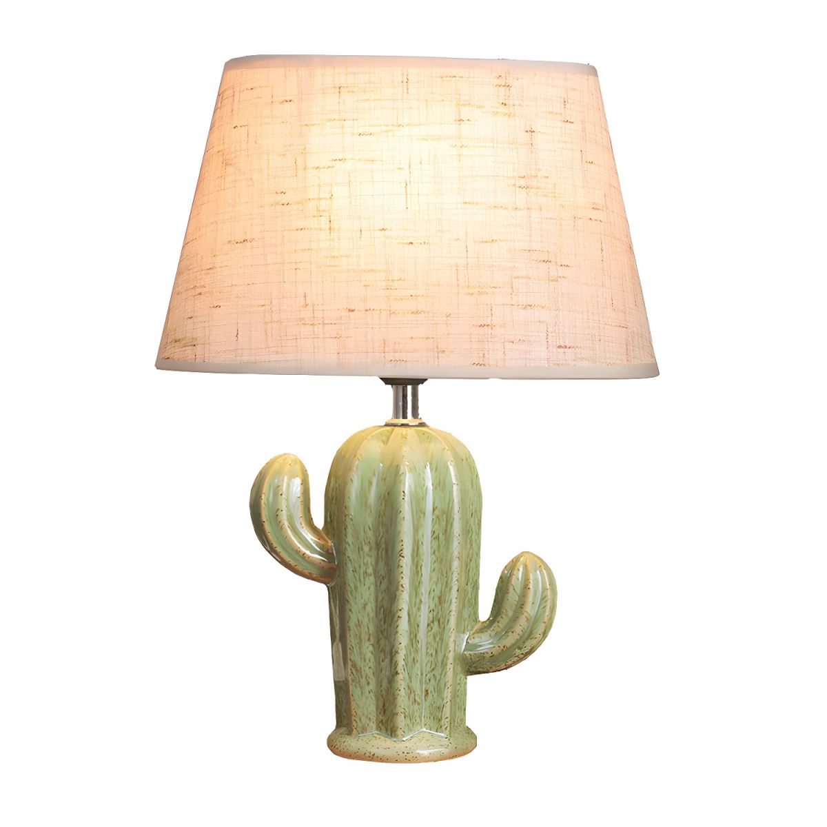 Nordic Porcelain Cactus Table Lamp with Fabric Shade | Sarvino
