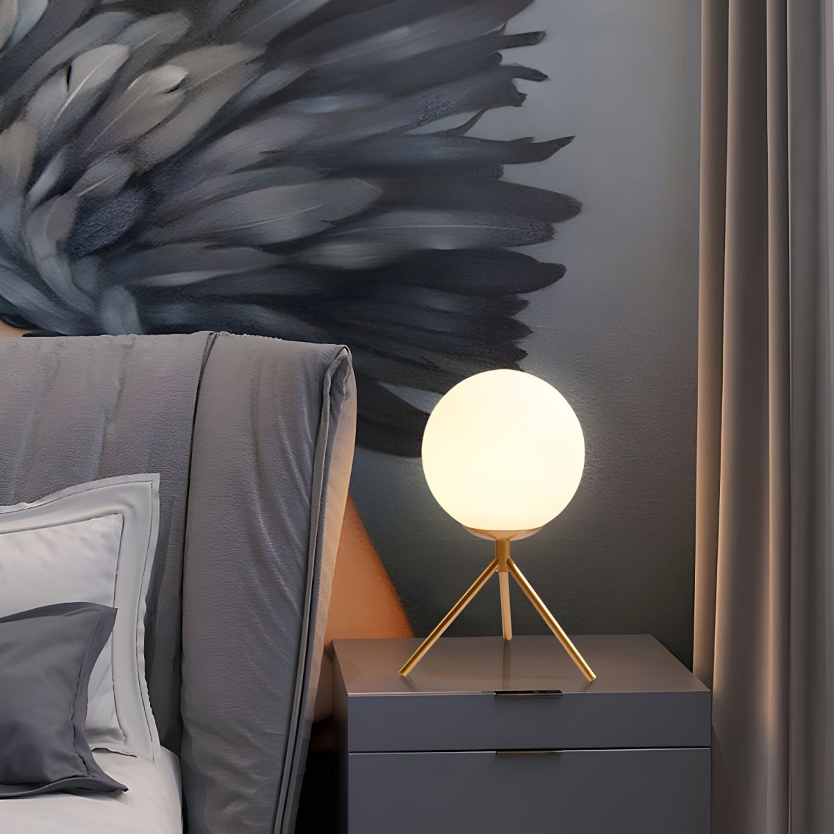 Nordic Table Lamp with Glass Globe and Gold Tripod Base | Darnico