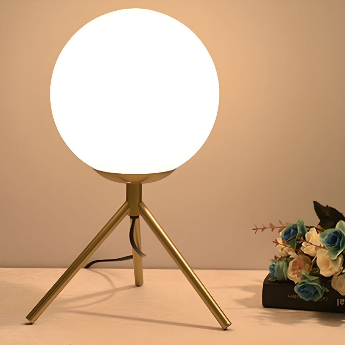 Nordic Table Lamp with Glass Globe and Gold Tripod Base | Darnico