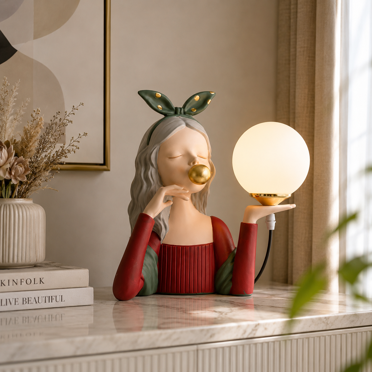 Nordic Table Lamp with Spherical Glass Shade | Jorvaki