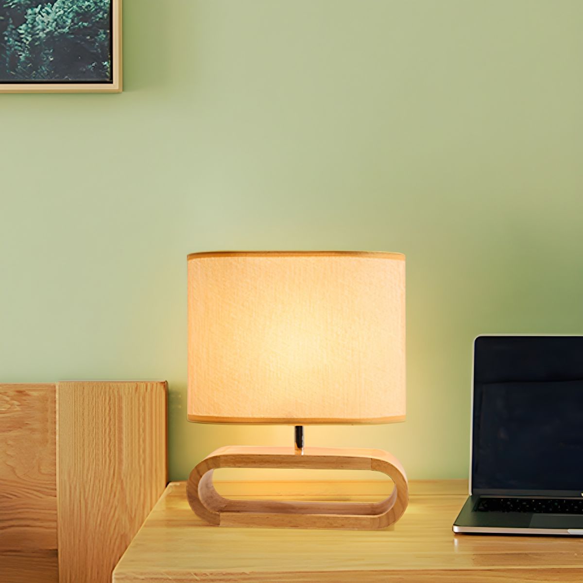 Nordic Table Lamp with Wood Base Fabric Shade | Jorveta