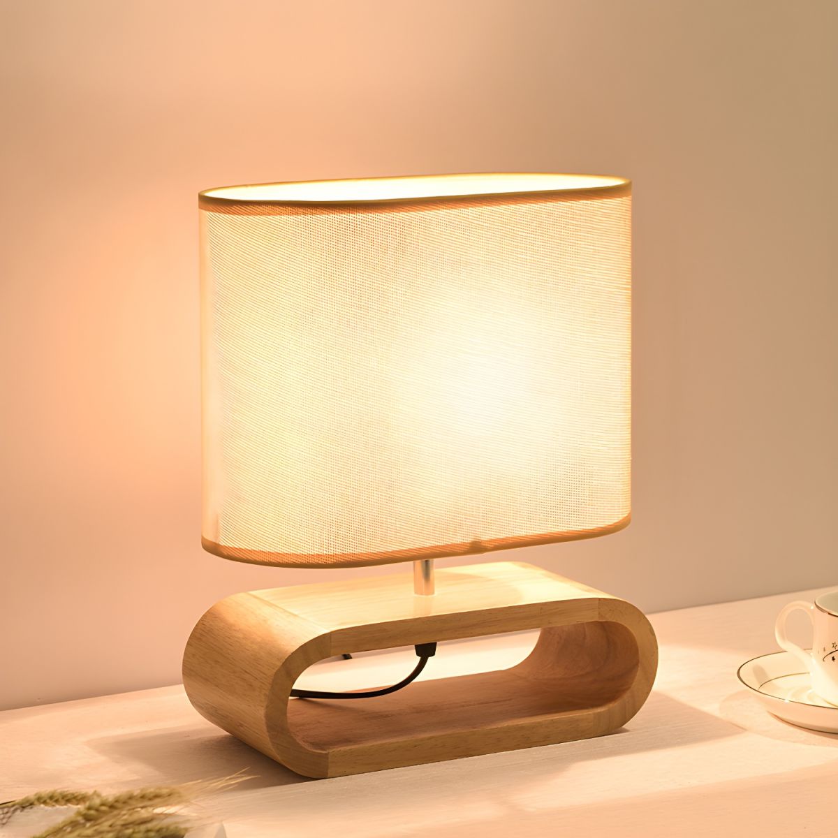 Nordic Table Lamp with Wood Base Fabric Shade | Jorveta