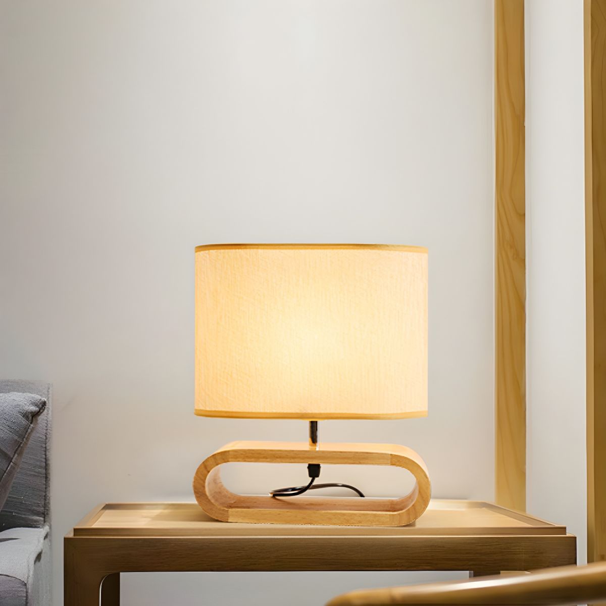 Nordic Table Lamp with Wood Base Fabric Shade | Jorveta