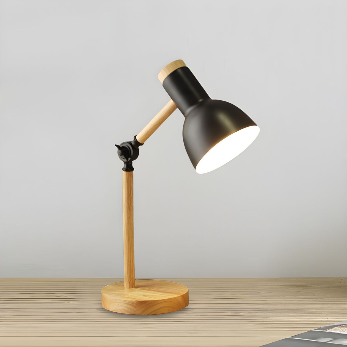 Nordic Table Lamp with Wooden Arm Macaron Style | Dravico