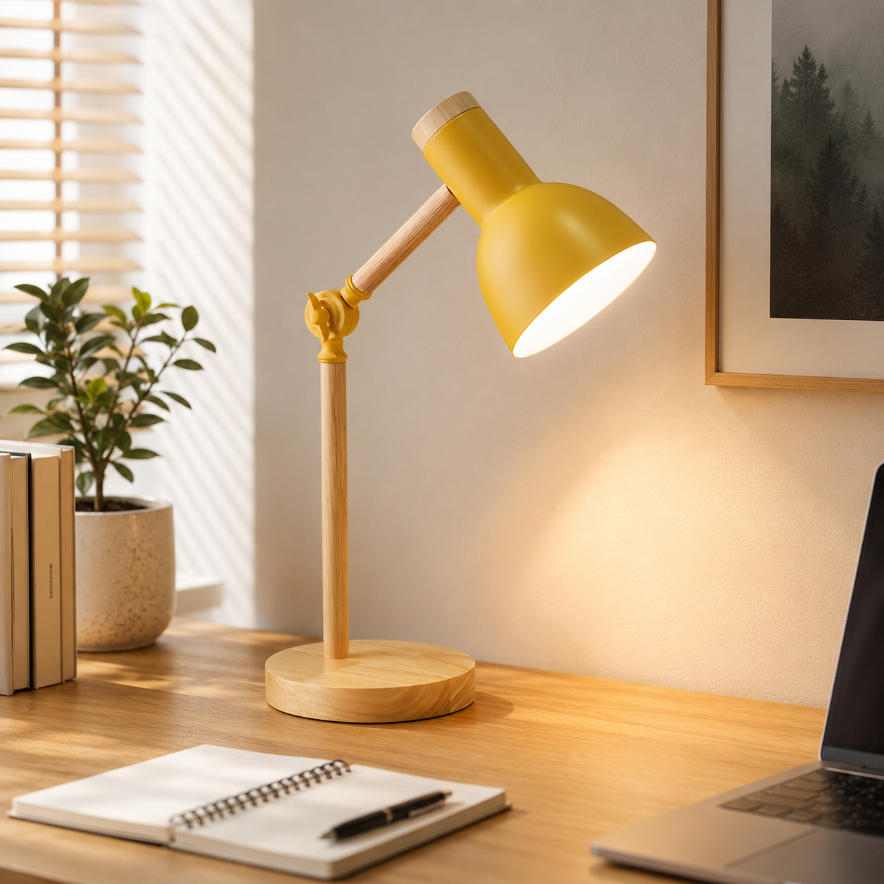 Nordic Table Lamp with Wooden Arm Macaron Style | Dravico