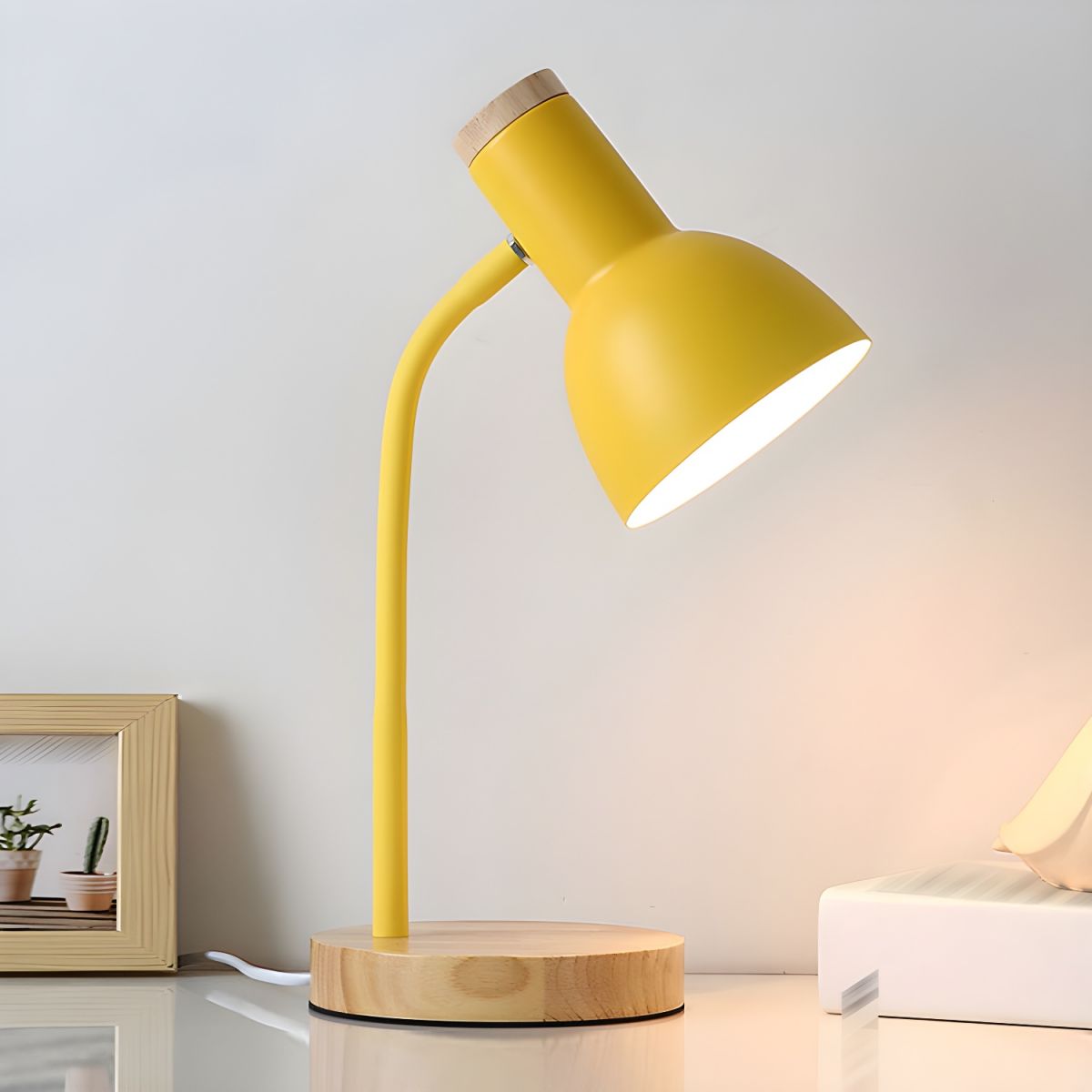 Nordic Table Lamp with Wooden Base and Metal Shade | Tenvira