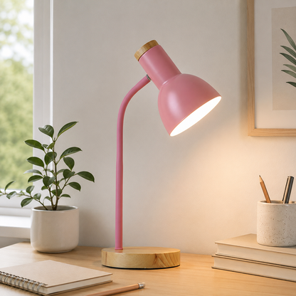 Nordic Table Lamp with Wooden Base and Metal Shade | Tenvira
