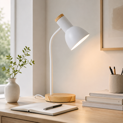 Nordic Table Lamp with Wooden Base and Metal Shade | Tenvira