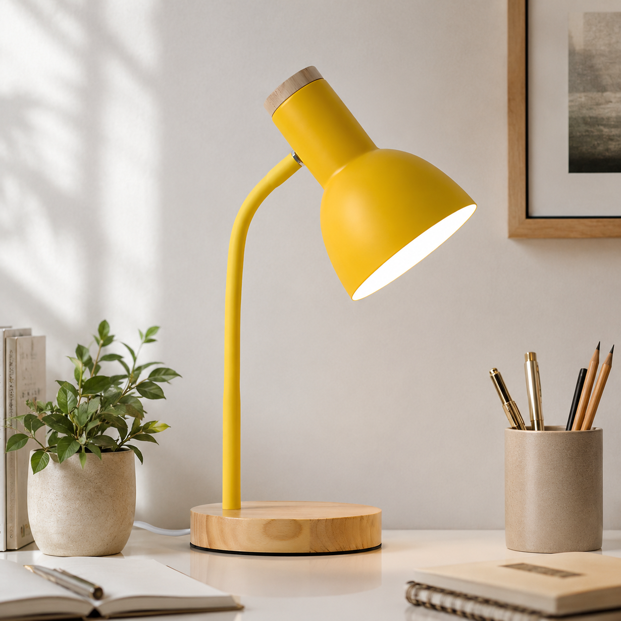 Nordic Table Lamp with Wooden Base and Metal Shade | Tenvira