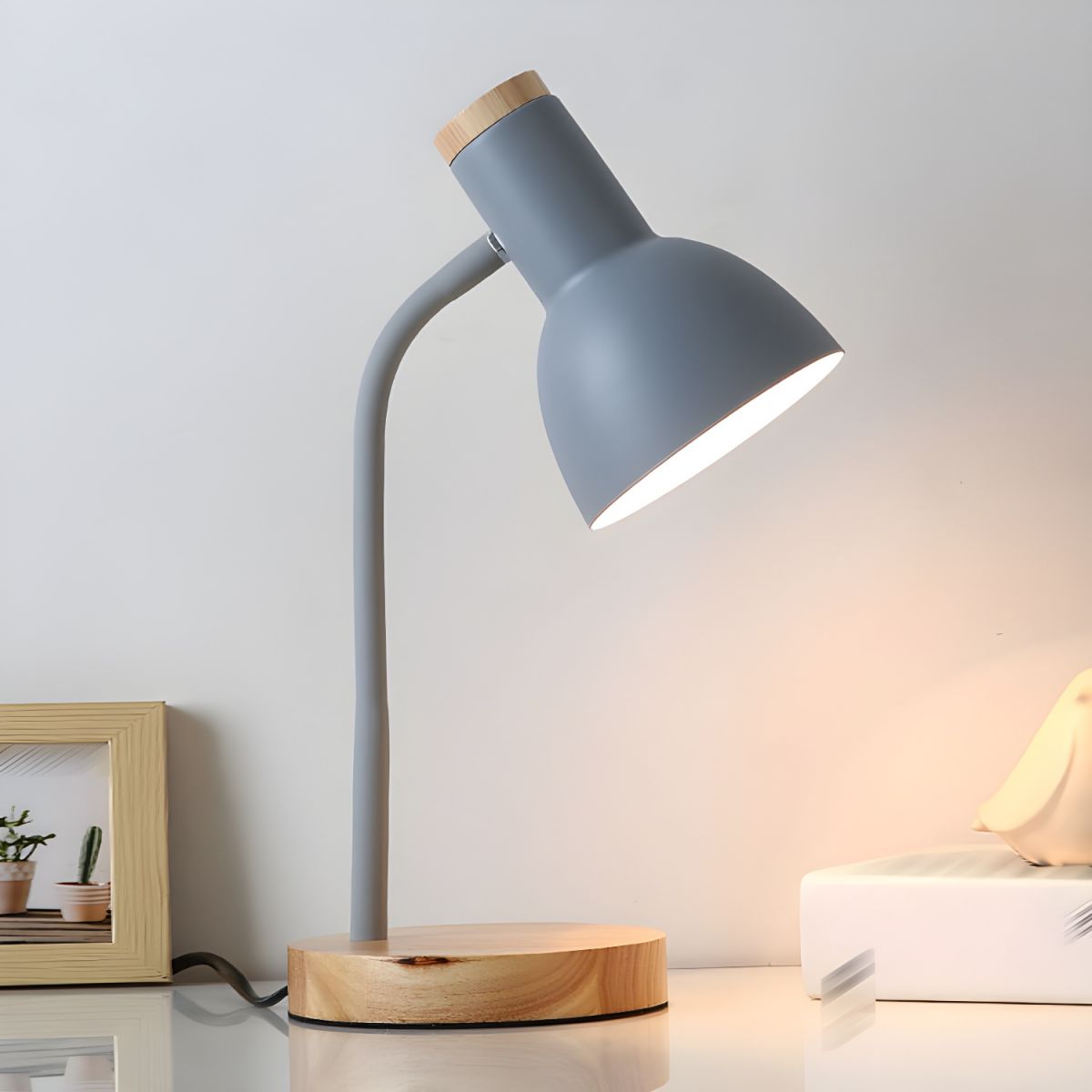 Nordic Table Lamp with Wooden Base and Metal Shade | Tenvira