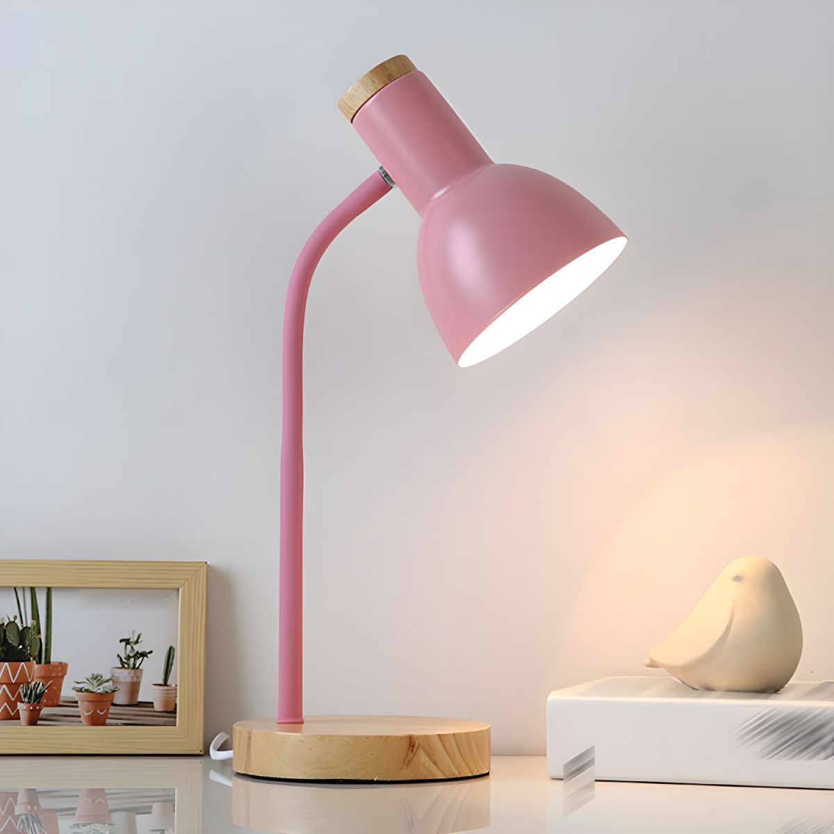 Nordic Table Lamp with Wooden Base and Metal Shade | Tenvira