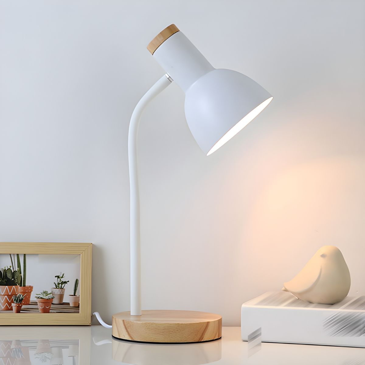 Nordic Table Lamp with Wooden Base and Metal Shade | Tenvira