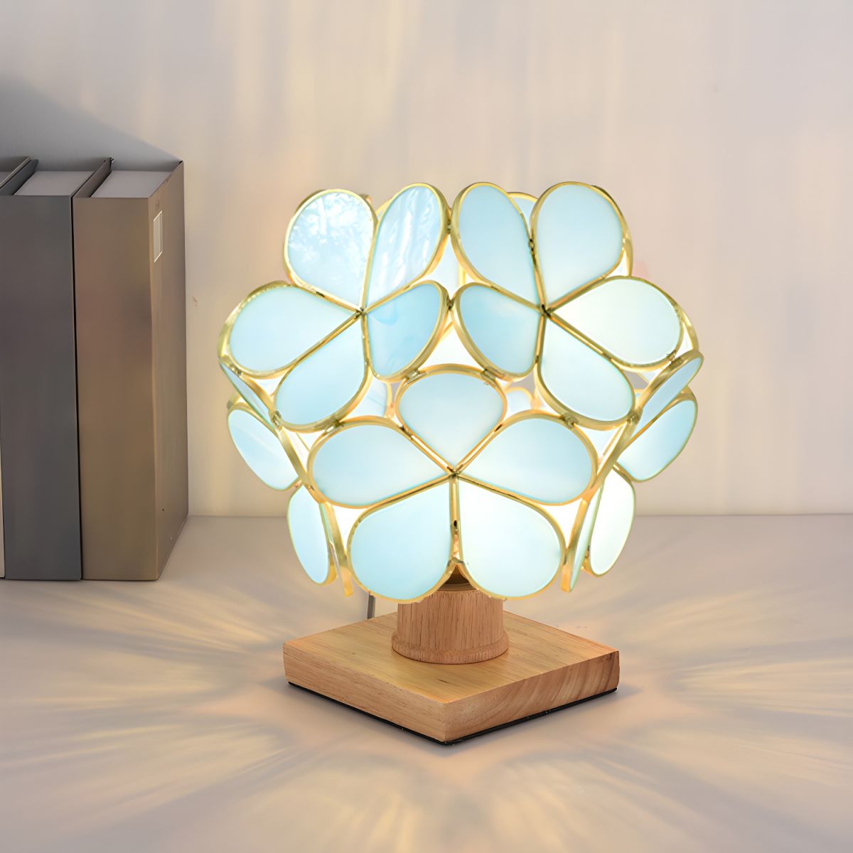 Nordic Tiffany Stained Glass Table Lamp with Wood Base | Drovelle