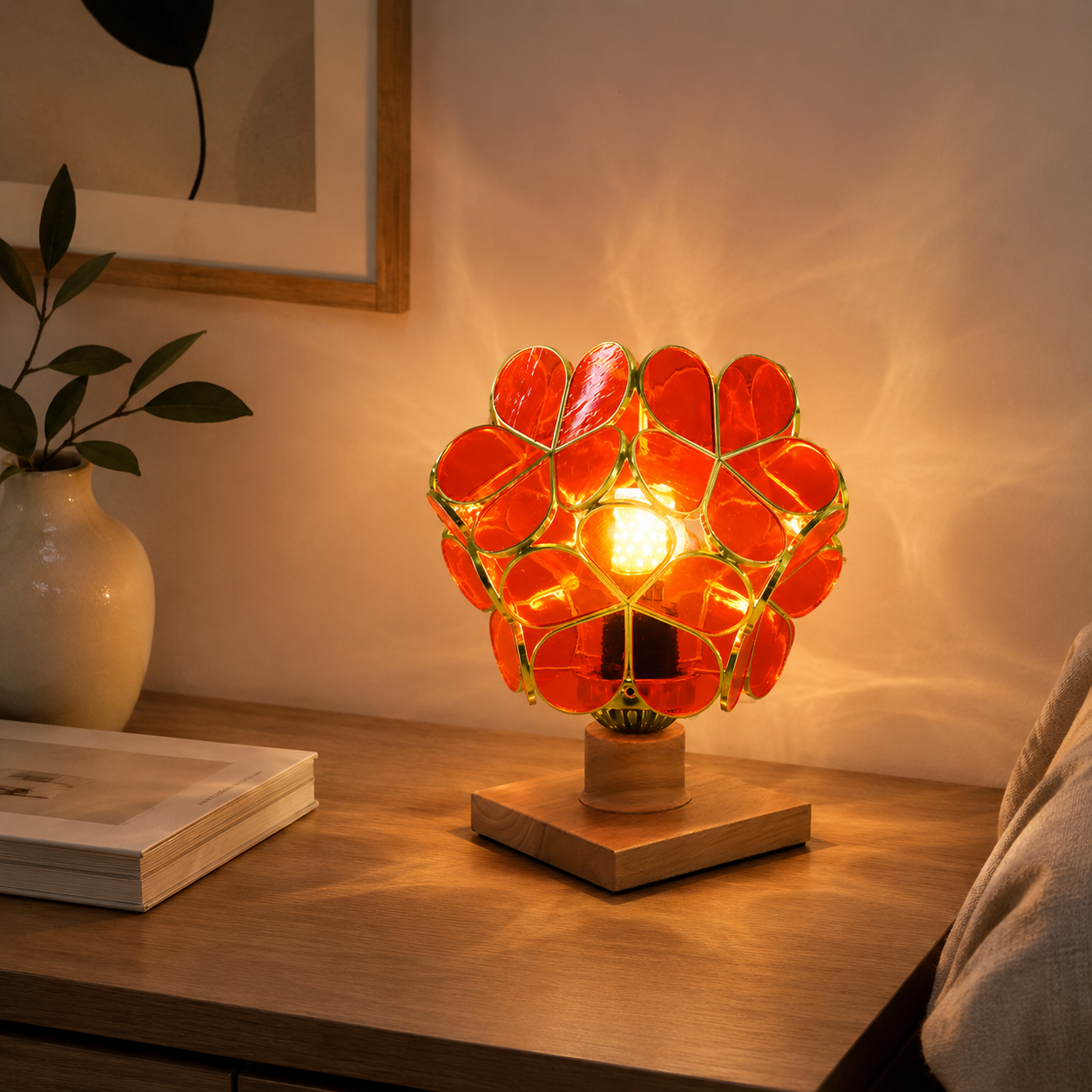 Nordic Tiffany Stained Glass Table Lamp with Wood Base | Drovelle