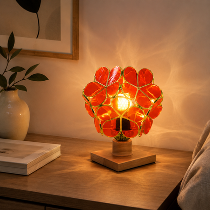 Nordic Tiffany Stained Glass Table Lamp with Wood Base | Drovelle