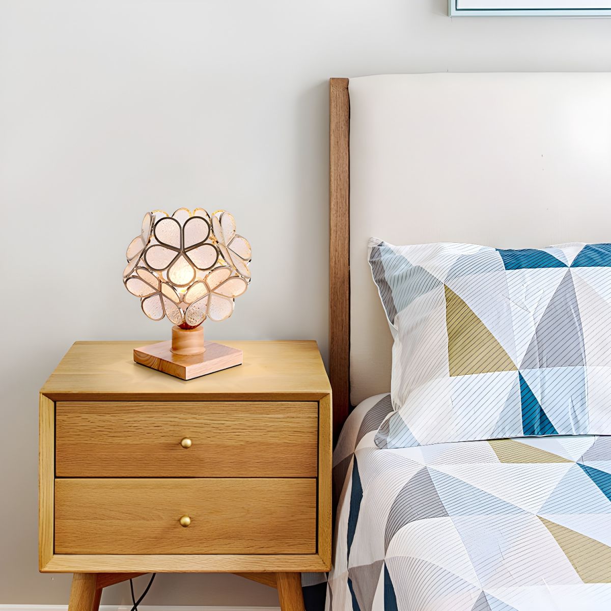 Nordic Tiffany Stained Glass Table Lamp with Wood Base | Drovelle