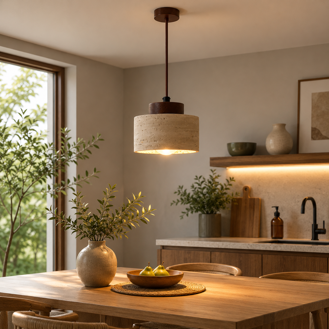 Nordic Travertine Pendant Light with Integrated LED | Orylix