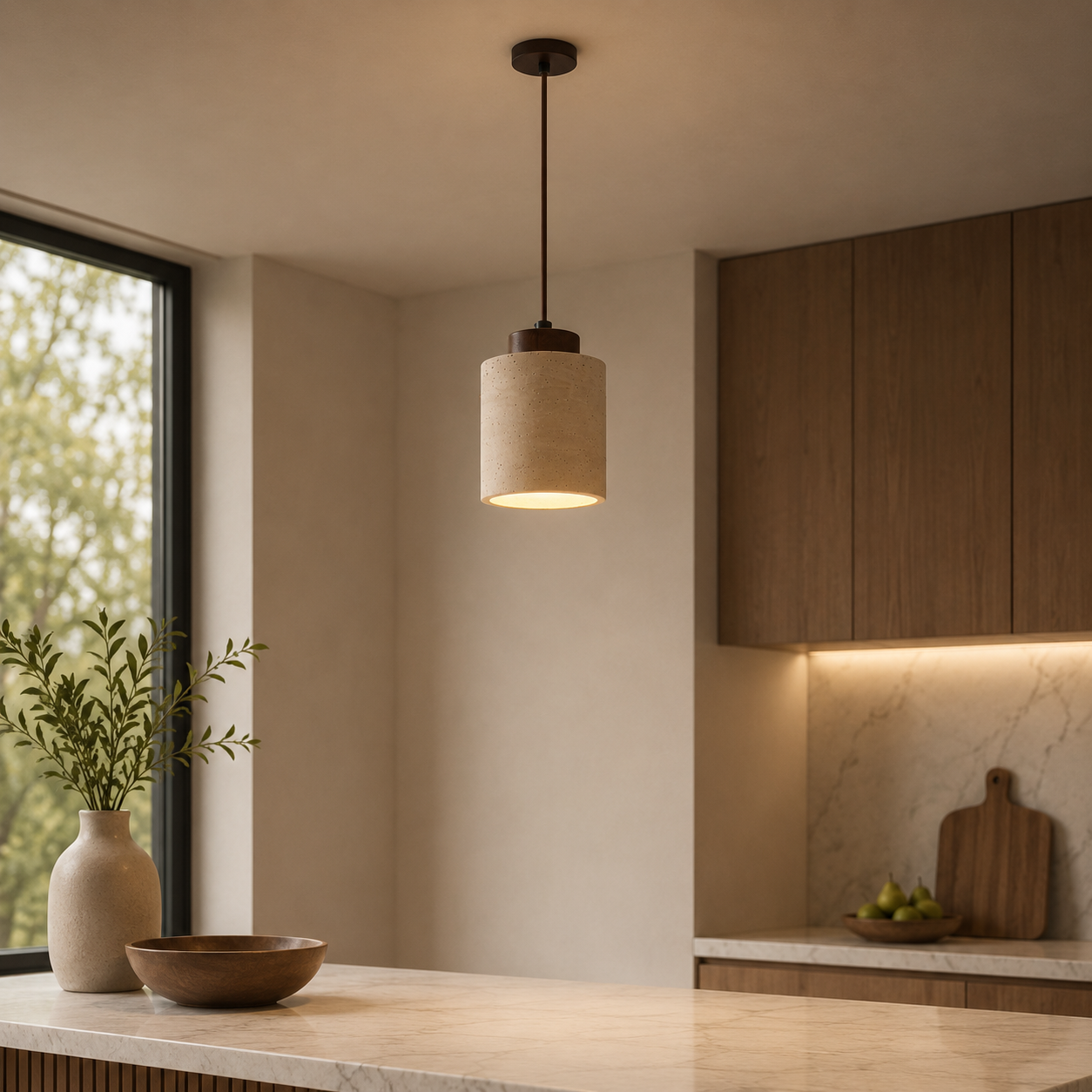 Nordic Travertine Pendant Light with Integrated LED | Orylix