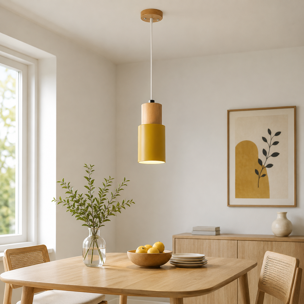 Nordic Wood Accent LED Pendant Light for Dining Areas | Quorena
