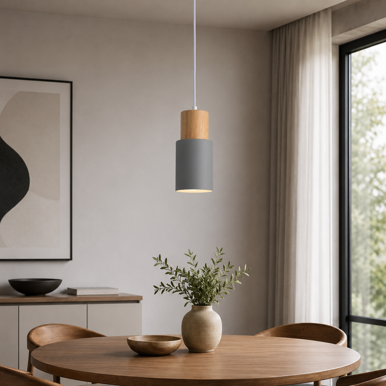Nordic Wood Accent LED Pendant Light for Dining Areas | Quorena
