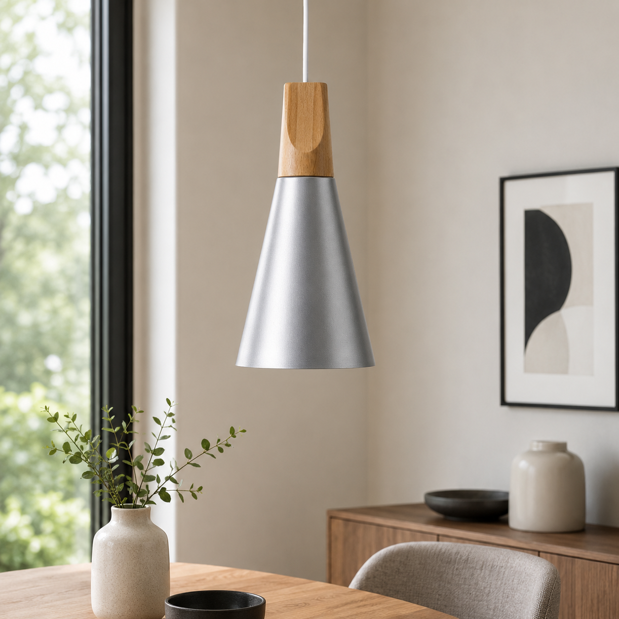 Nordic Wood Aluminium Cone Pendant Light E27 Ceiling Lamp | Xavoryn