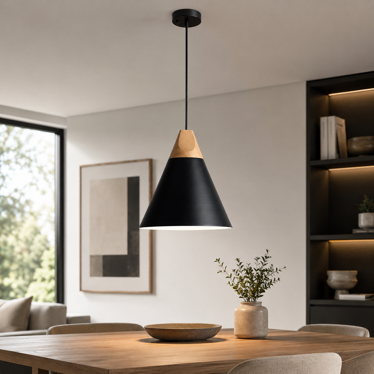 Nordic Wood Aluminium Cone Pendant Light E27 Ceiling Lamp | Xavoryn