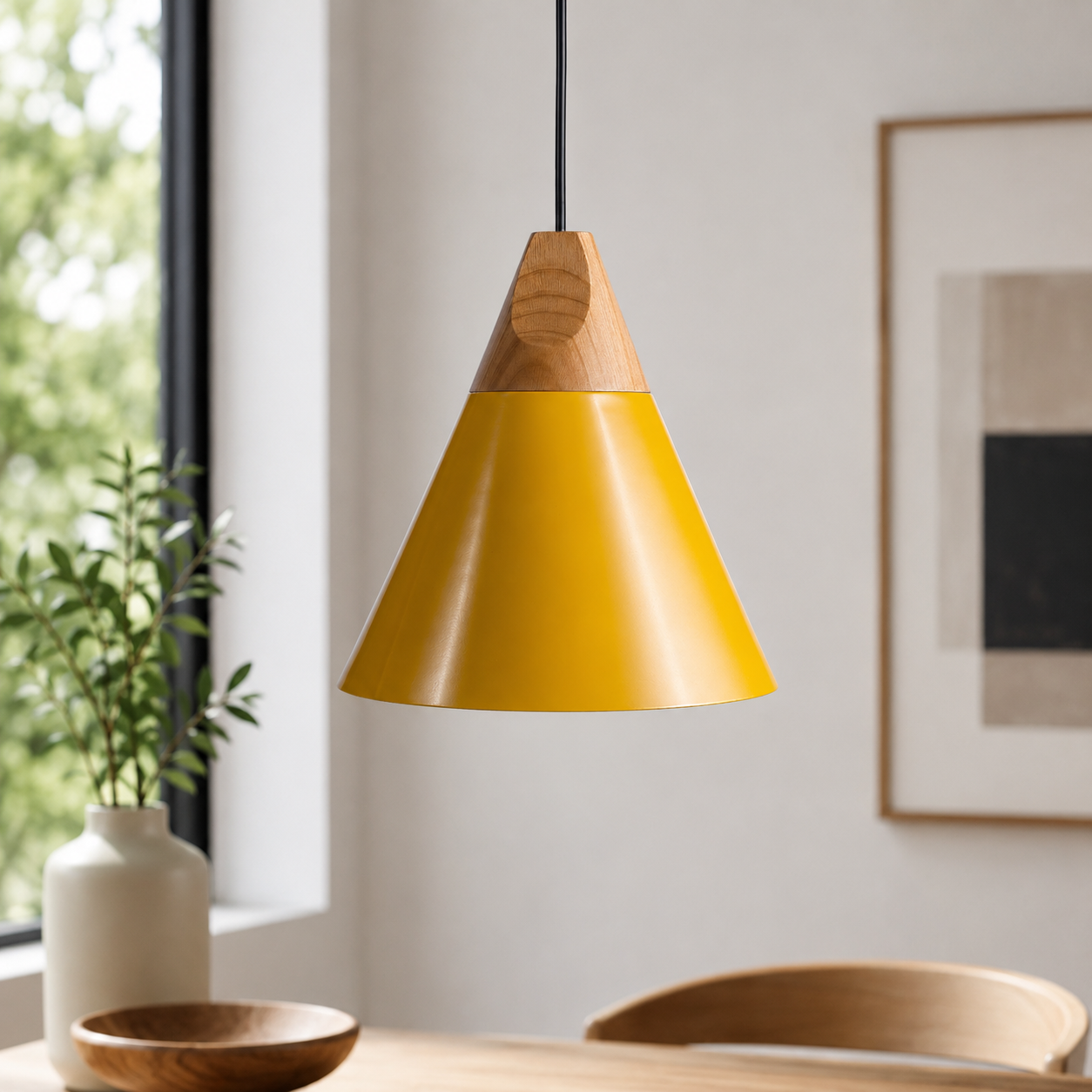 Nordic Wood Aluminium Cone Pendant Light E27 Ceiling Lamp | Xavoryn