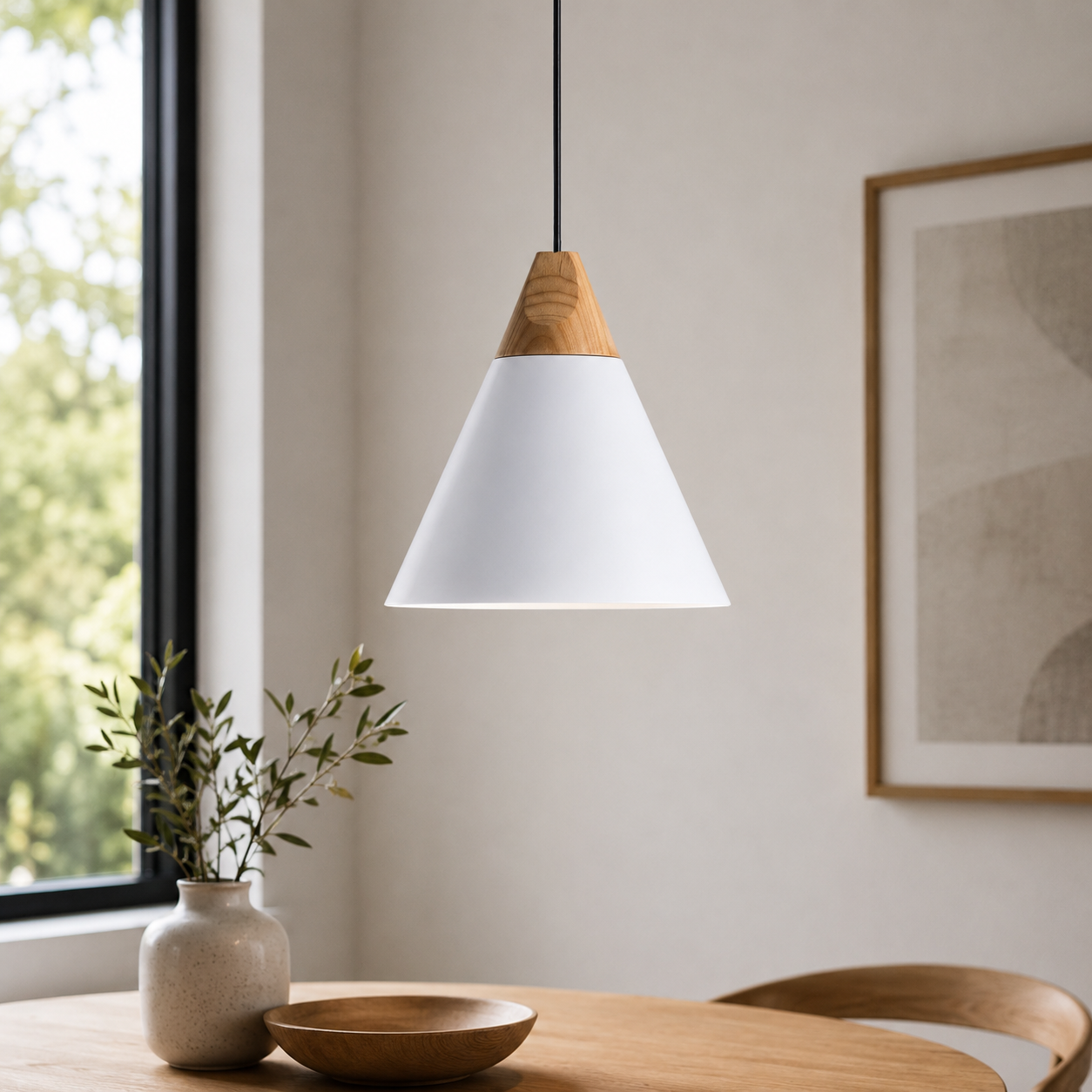 Nordic Wood Aluminium Cone Pendant Light E27 Ceiling Lamp | Xavoryn