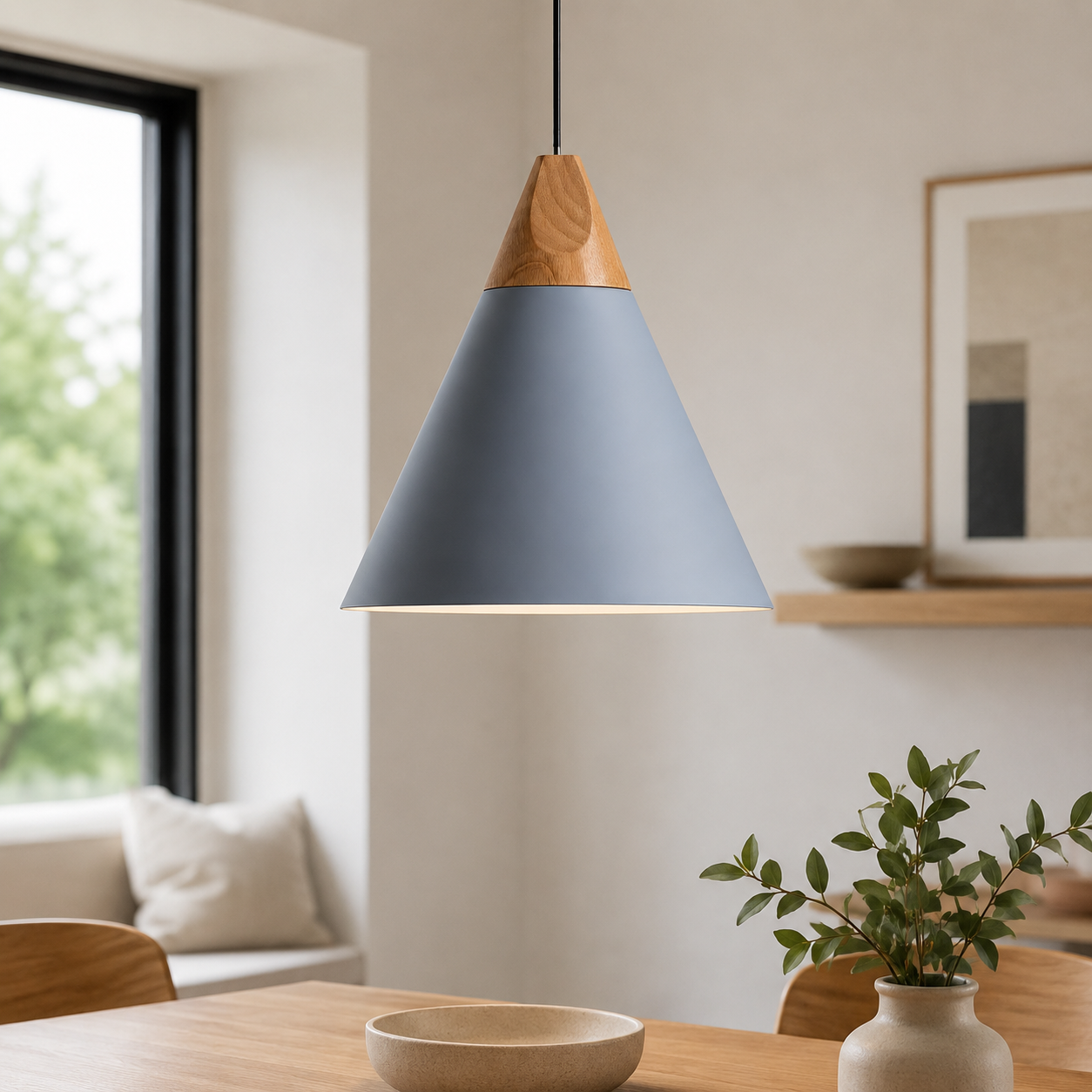 Nordic Wood Aluminium Cone Pendant Light E27 Ceiling Lamp | Xavoryn