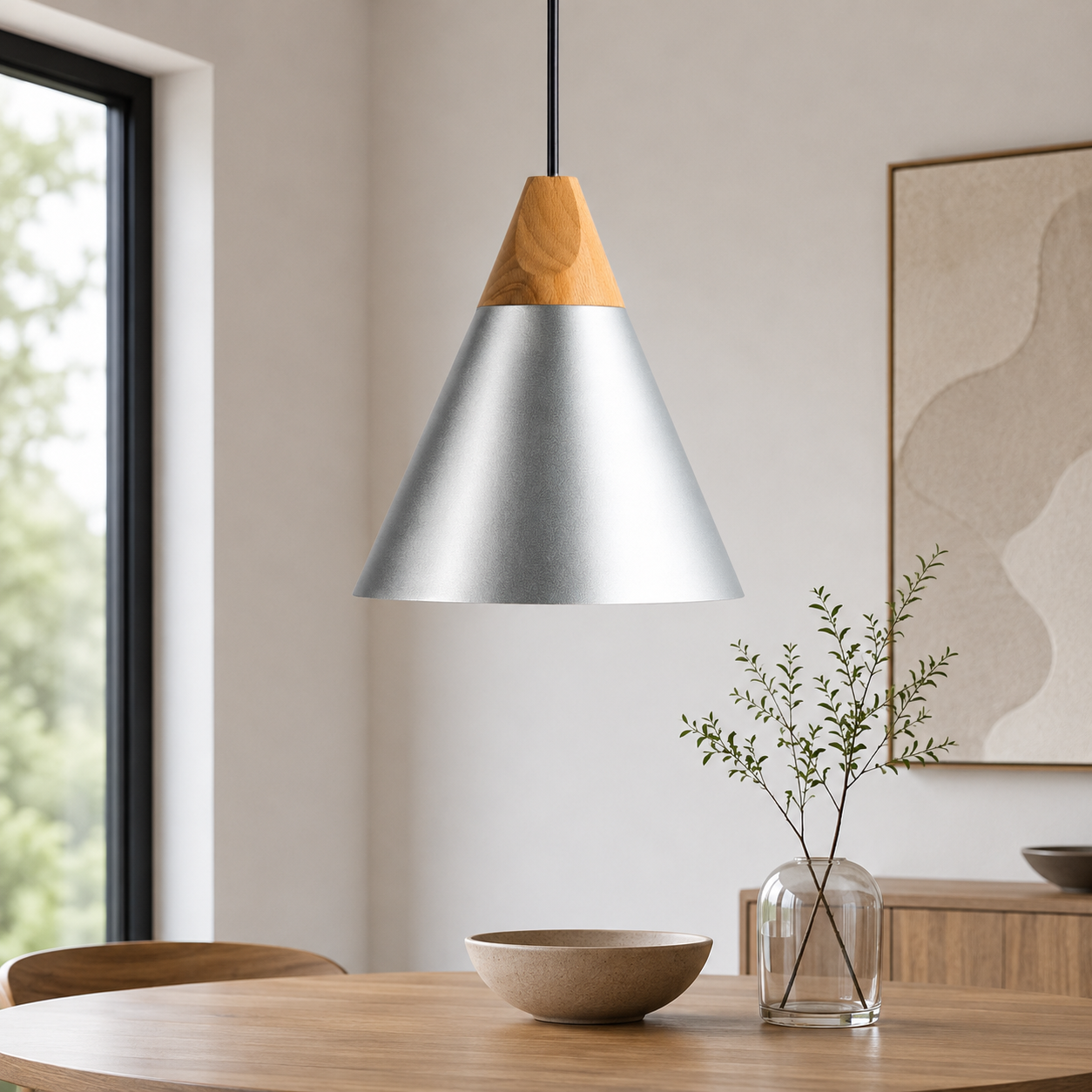 Nordic Wood Aluminium Cone Pendant Light E27 Ceiling Lamp | Xavoryn
