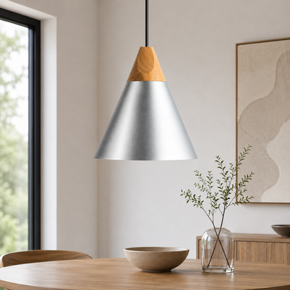 Nordic Wood Aluminium Cone Pendant Light E27 Ceiling Lamp | Xavoryn