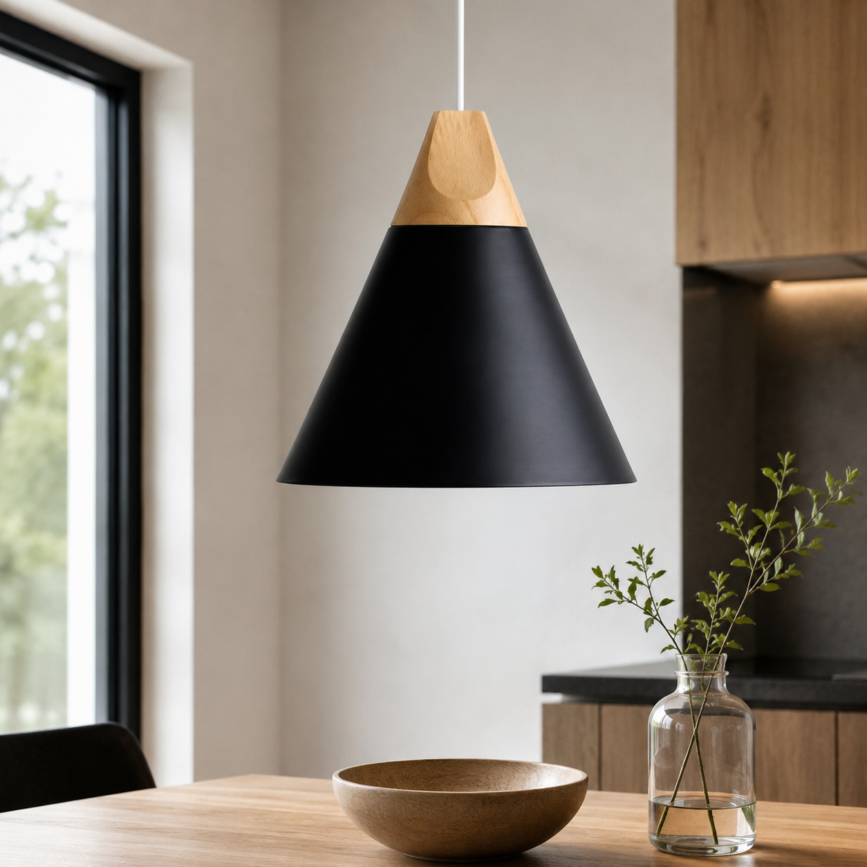 Nordic Wood Aluminium Cone Pendant Light E27 Ceiling Lamp | Xavoryn