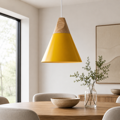 Nordic Wood Aluminium Cone Pendant Light E27 Ceiling Lamp | Xavoryn