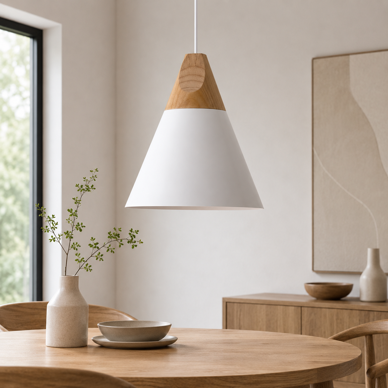 Nordic Wood Aluminium Cone Pendant Light E27 Ceiling Lamp | Xavoryn