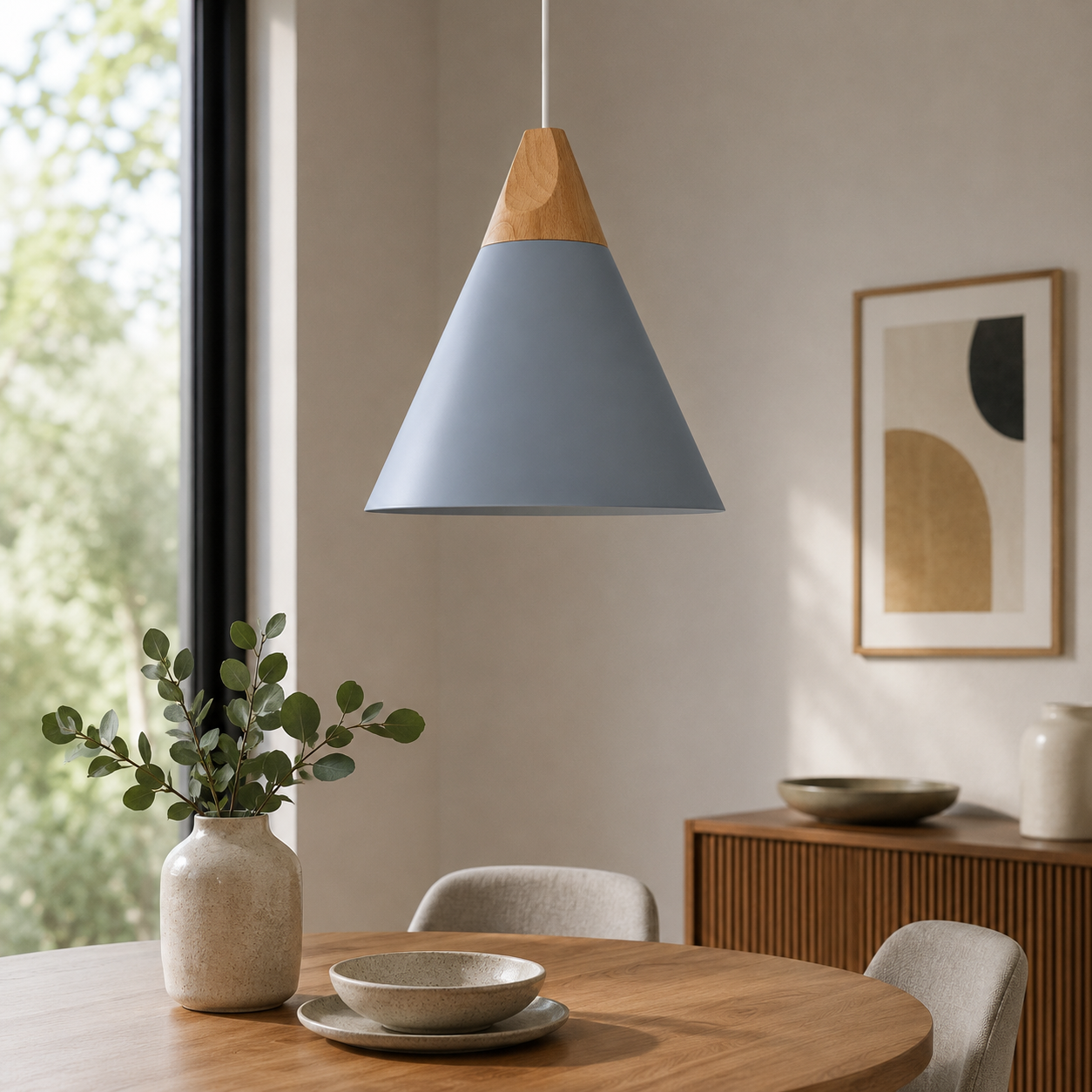 Nordic Wood Aluminium Cone Pendant Light E27 Ceiling Lamp | Xavoryn