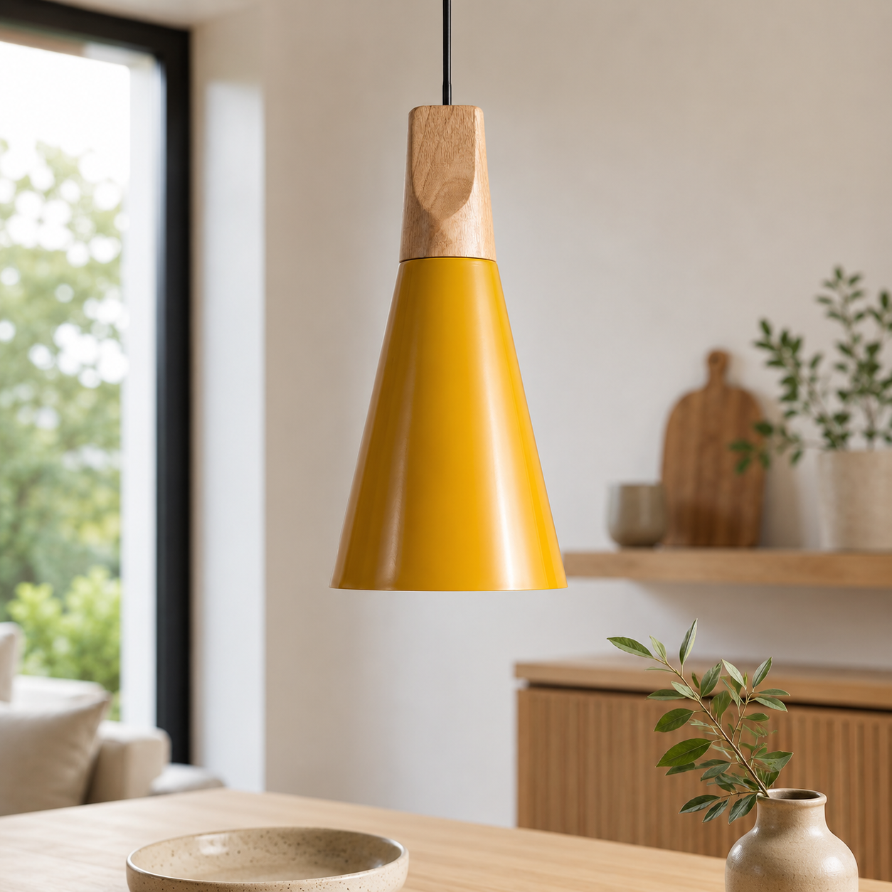 Nordic Wood Aluminium Cone Pendant Light E27 Ceiling Lamp | Xavoryn