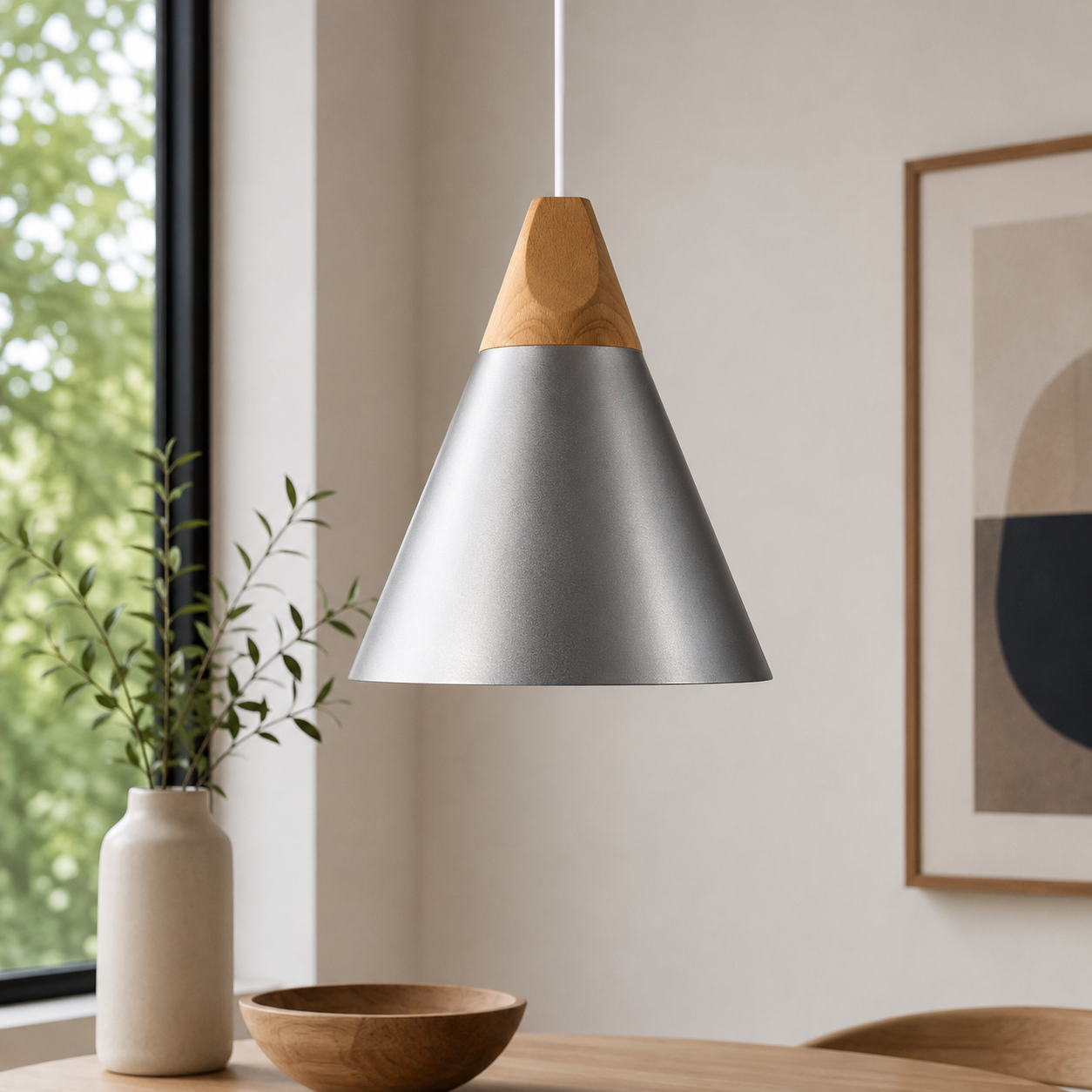 Nordic Wood Aluminium Cone Pendant Light E27 Ceiling Lamp | Xavoryn