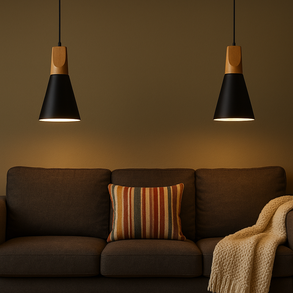Nordic Wood Aluminium Cone Pendant Light E27 Ceiling Lamp | Xavoryn
