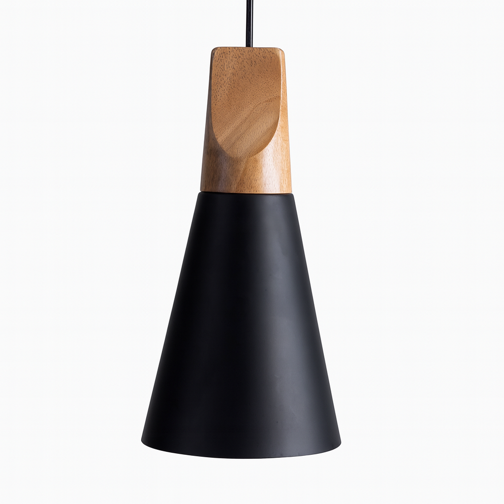 Nordic Wood Aluminium Cone Pendant Light E27 Ceiling Lamp | Xavoryn