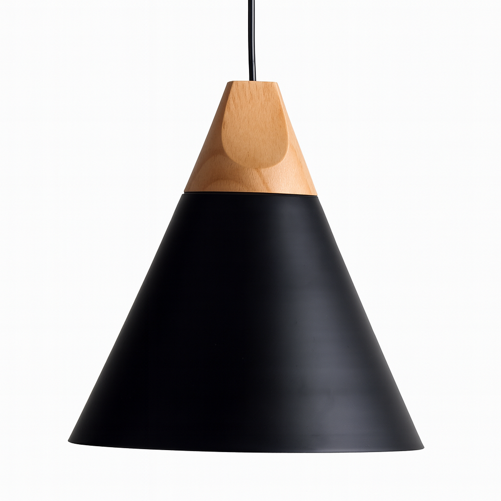 Nordic Wood Aluminium Cone Pendant Light E27 Ceiling Lamp | Xavoryn