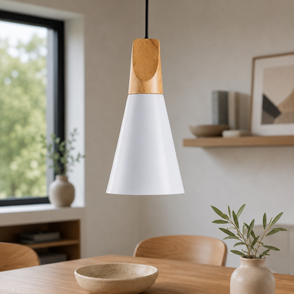 Nordic Wood Aluminium Cone Pendant Light E27 Ceiling Lamp | Xavoryn