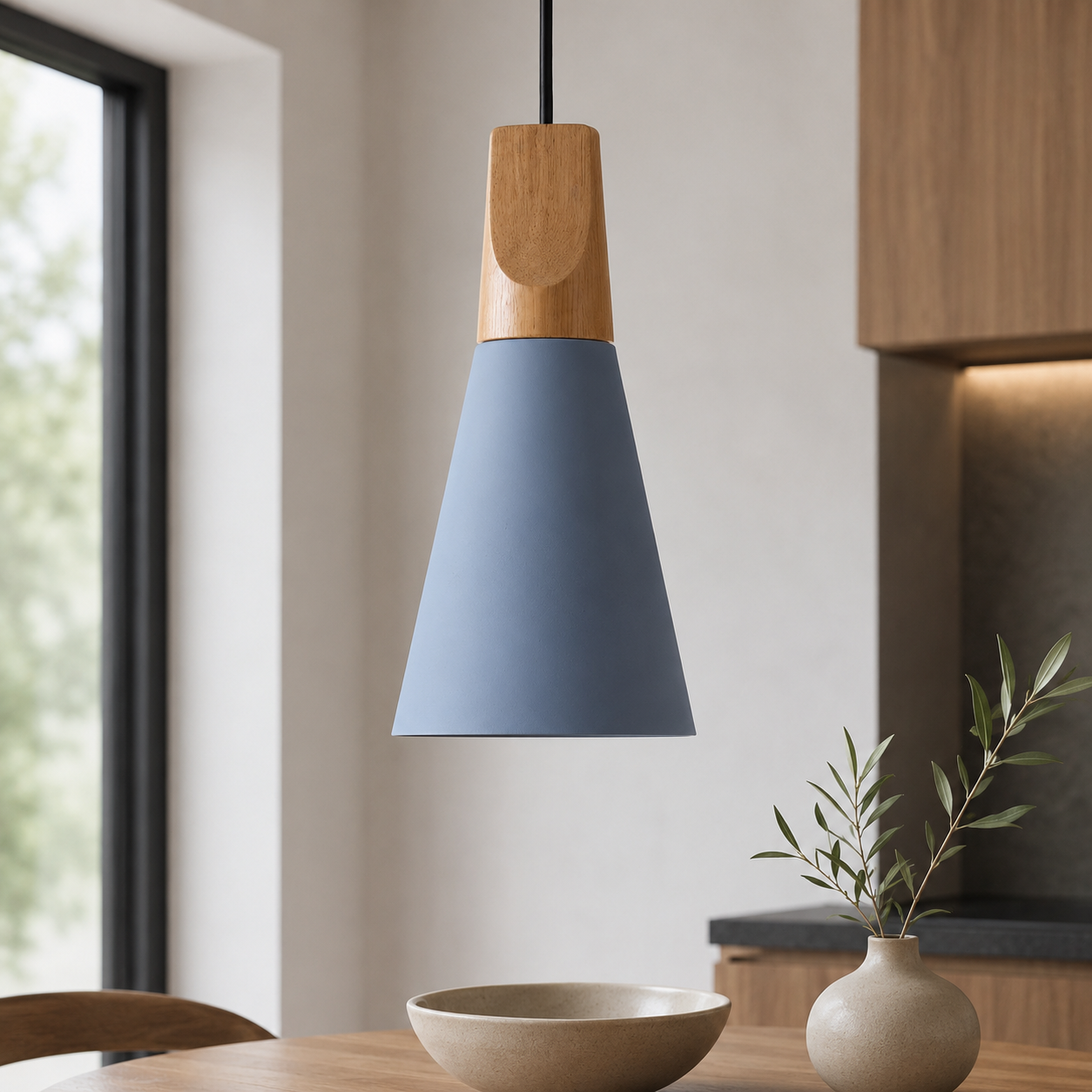 Nordic Wood Aluminium Cone Pendant Light E27 Ceiling Lamp | Xavoryn