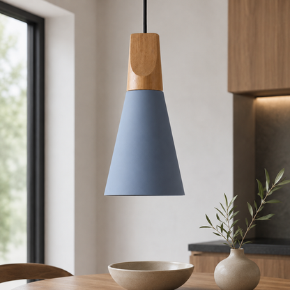 Nordic Wood Aluminium Cone Pendant Light E27 Ceiling Lamp | Xavoryn