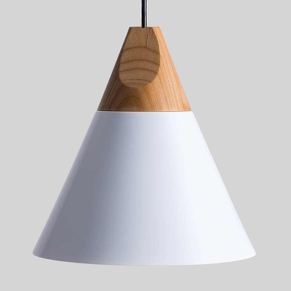 Nordic Wood Aluminium Cone Pendant Light E27 Ceiling Lamp | Xavoryn
