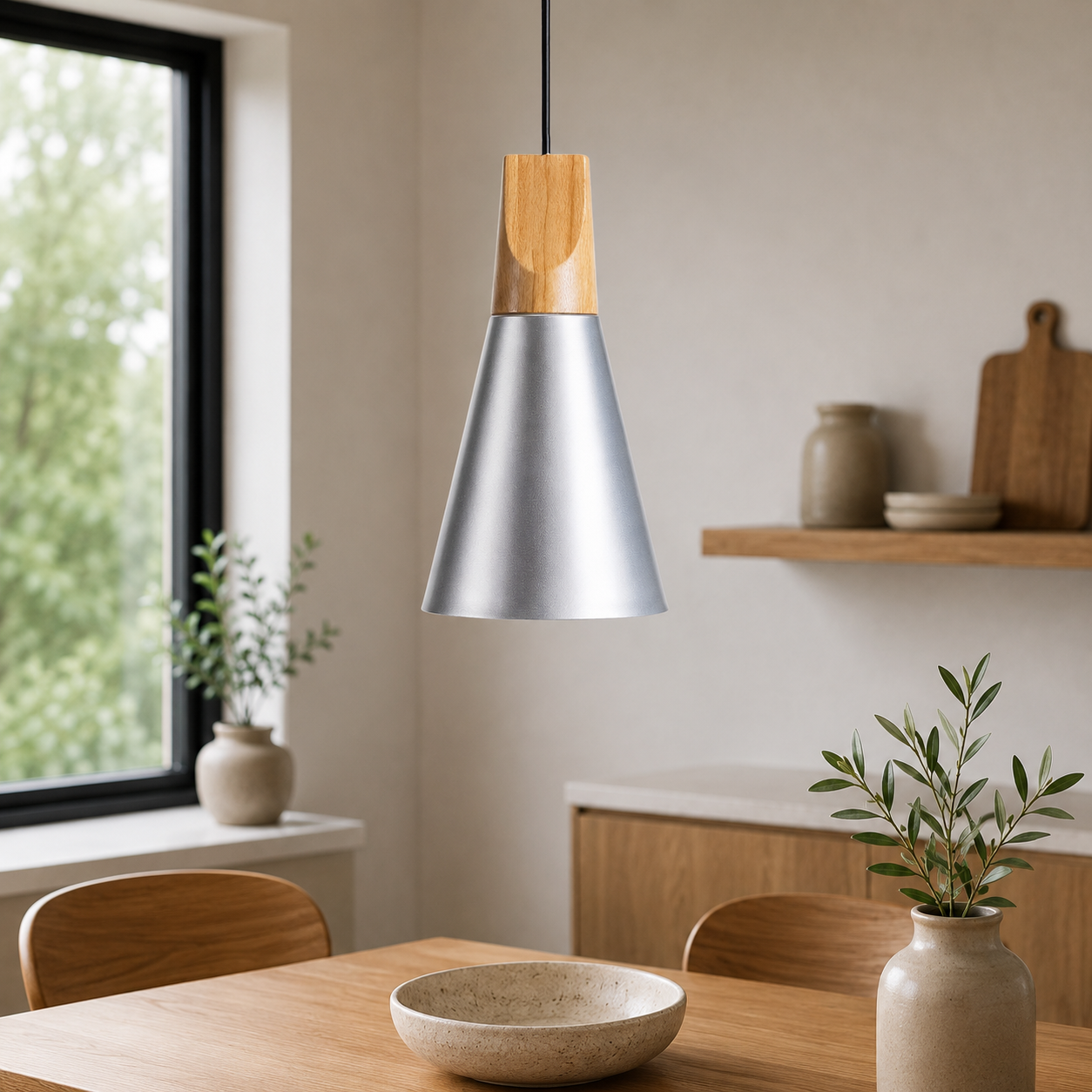 Nordic Wood Aluminium Cone Pendant Light E27 Ceiling Lamp | Xavoryn