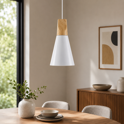 Nordic Wood Aluminium Cone Pendant Light E27 Ceiling Lamp | Xavoryn