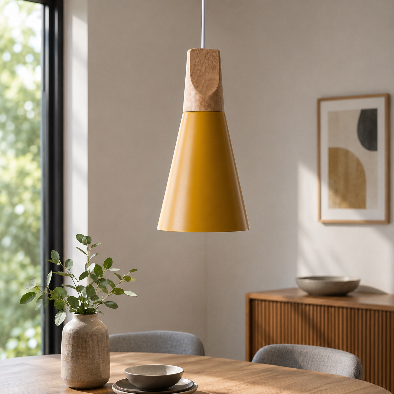 Nordic Wood Aluminium Cone Pendant Light E27 Ceiling Lamp | Xavoryn