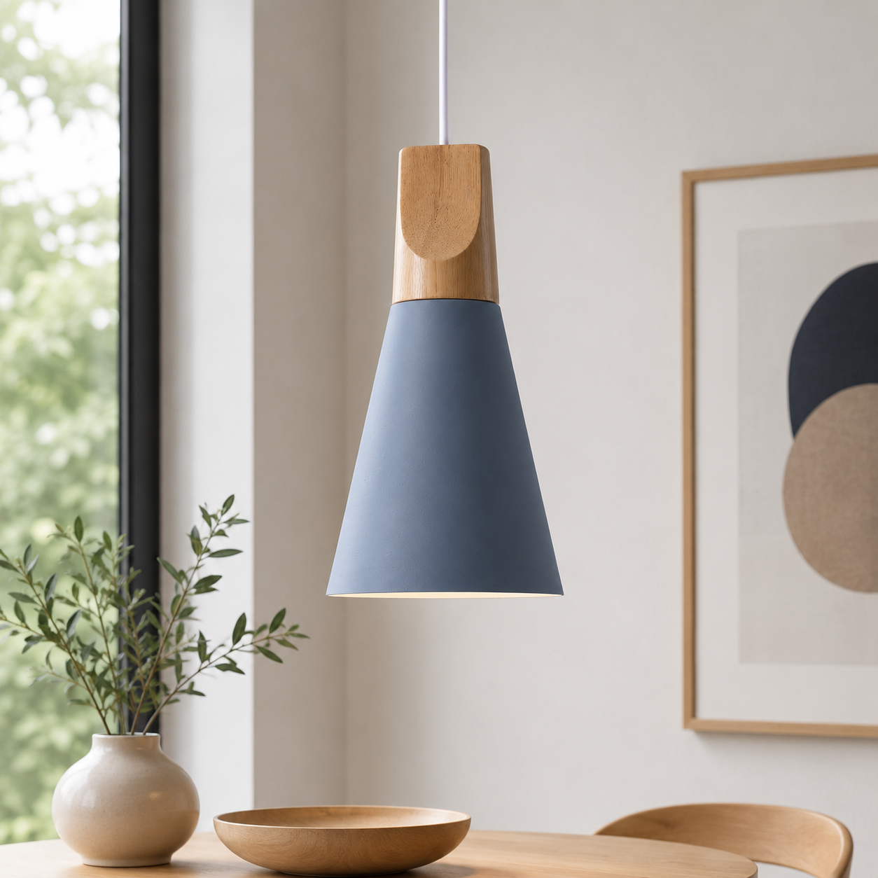 Nordic Wood Aluminium Cone Pendant Light E27 Ceiling Lamp | Xavoryn