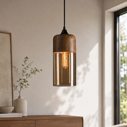 Nordic Wood And Glass Pendant Light With E27 Socket | Uxoryn